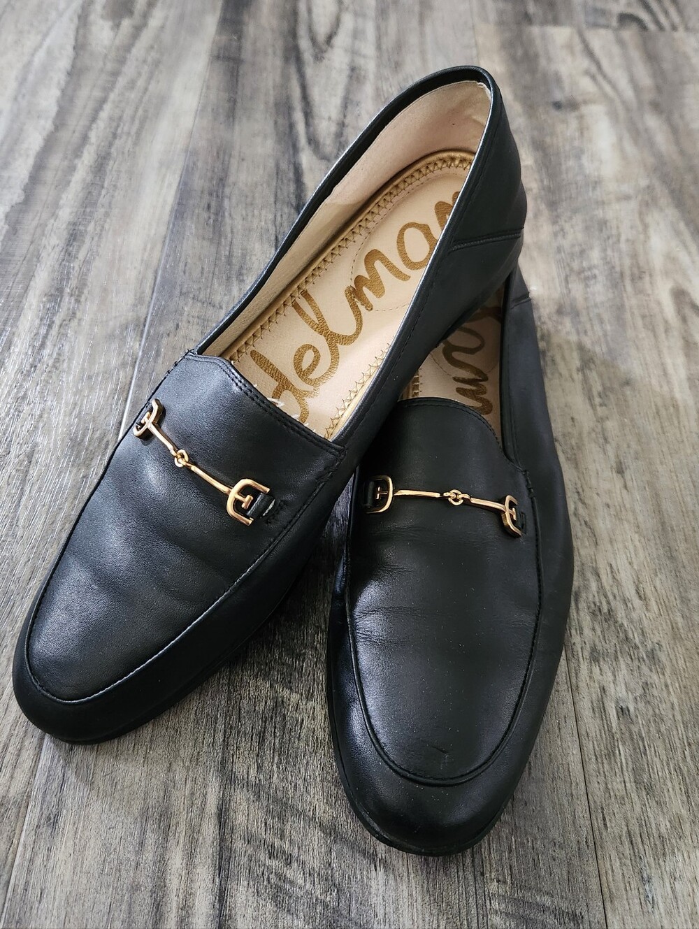 Sam Edelman Loraine Gold Bit Black Leather Slip-On Loafers Size 10